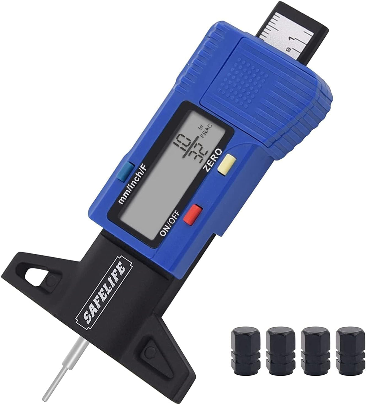 SAFELIFE Digital Tire Tread Depth Gauge, 3 Modes-Fractional Inch, Decimal Inch and Millimeter, Zeroable Tire Tread Depth Gauge for Motorcycles,Cars,Trucks Accurate Tyre Tread Depth Gauge-Black