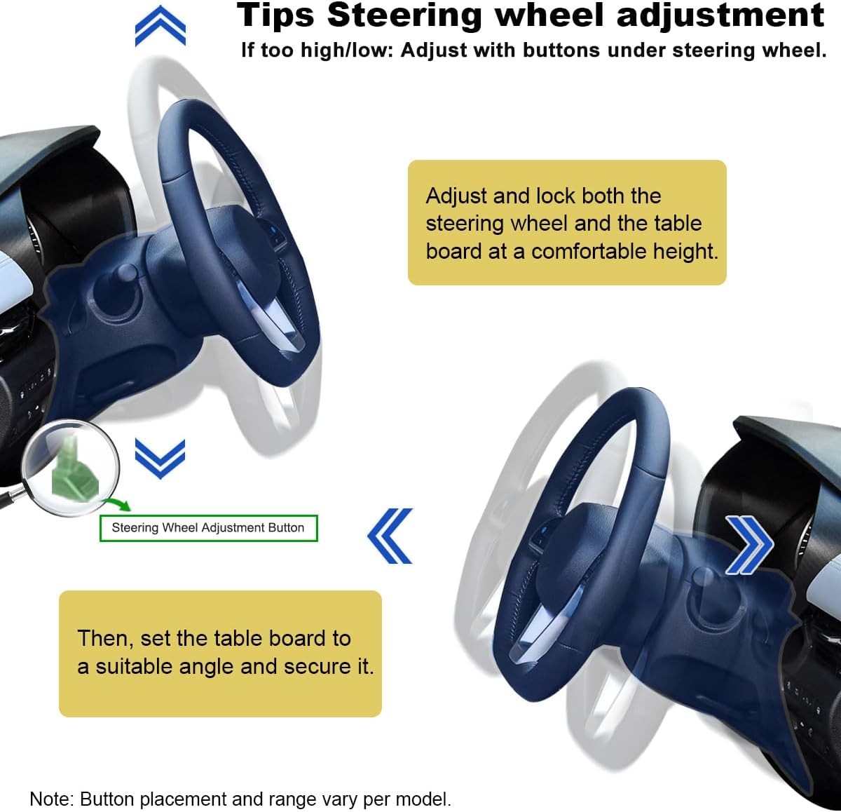 2 in 1 Comapct Steering Wheel Desk Headrest Tray for Writing, Eating, and Working,Tablet or Drink Black Accessory for Road Trips and Business Travel, SD-1508C