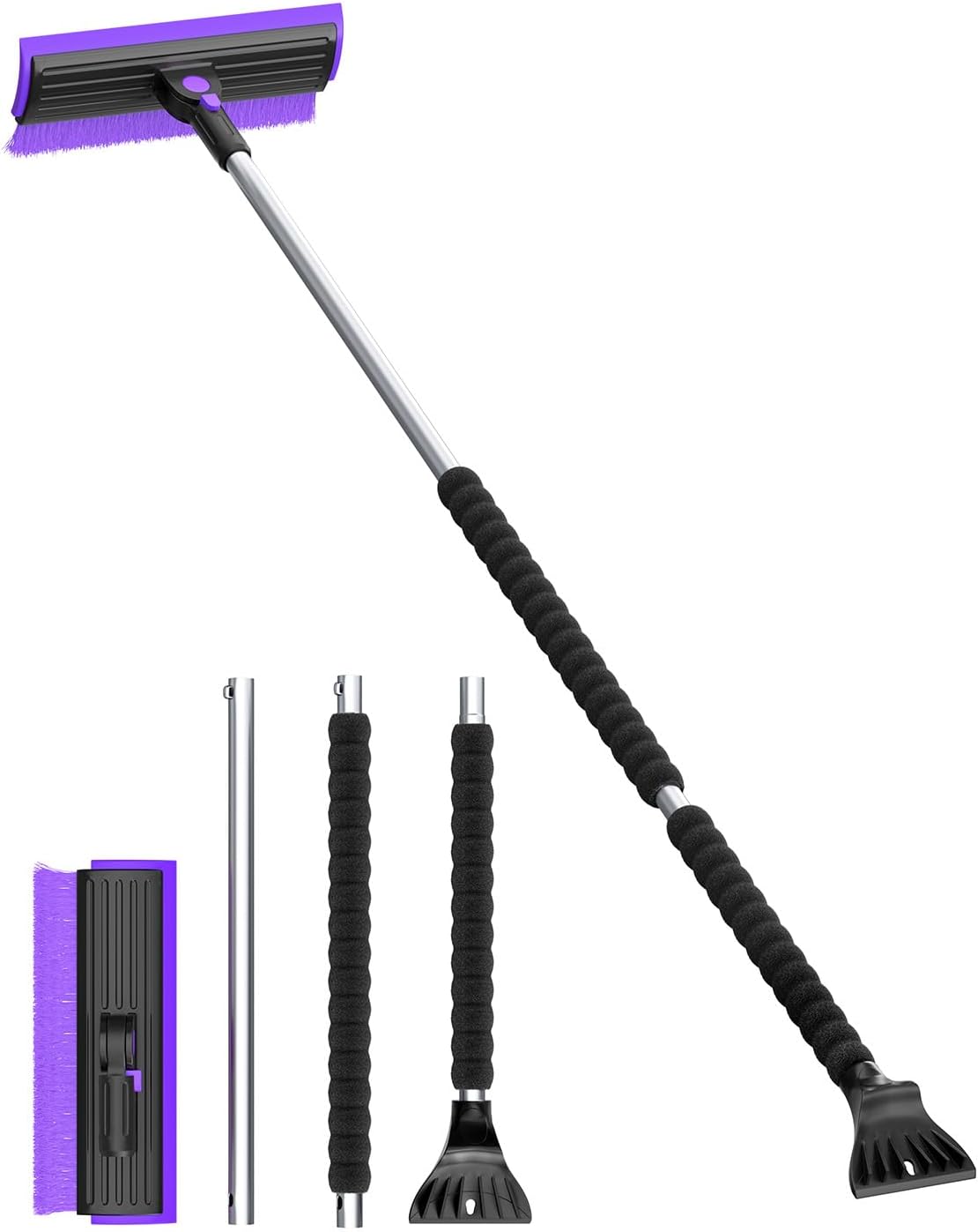 helloleiboo 55.7" Extra Long Ice Scraper with Snow Brush, Purple