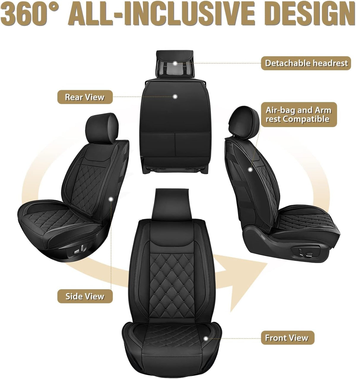 Nilight 5 Car Seat Covers Waterproof Faux Leather Cushions Universal Fit