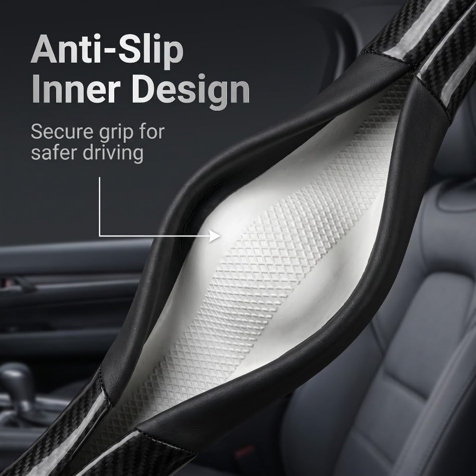 arbon Fiber Nappa Leather Car Steering Wheel Cover, Anti Slip Grip with Embossed Logo, Universal Round Protector,for Infiniti Models RX350, ES, is, LS, UX, NX, RX, GX, LX, RZ Q50L QX50 QX55 QX60 QX80