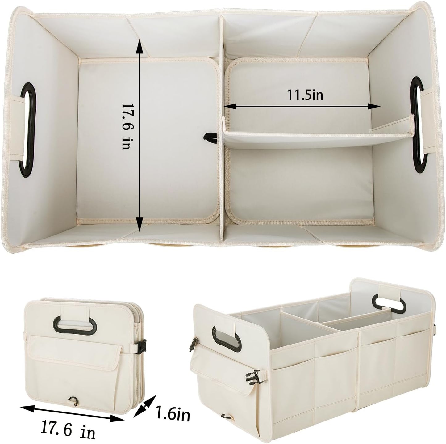 titiyiof Trunk Organizer For Suv & Sedan,Car Organizers and Storage, Waterproof Collapsible & Adjustable Straps,Sturdy Car Organization for Car Accessories, Tools,Food,Sundries,2-3 Compartment(Beige)