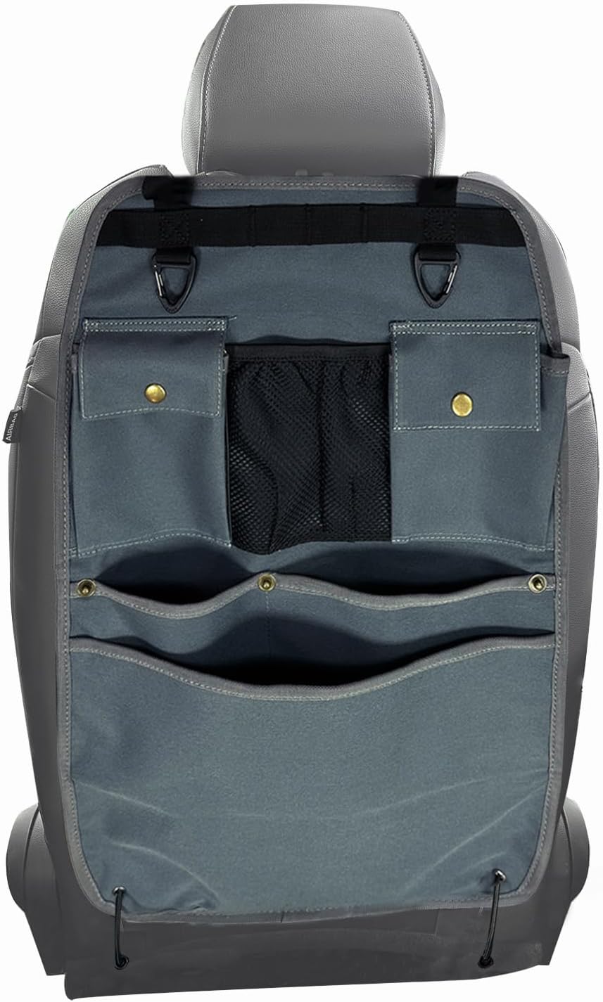 Car Seat Back Organizer with Multiple Pockets and Hooks (brown)