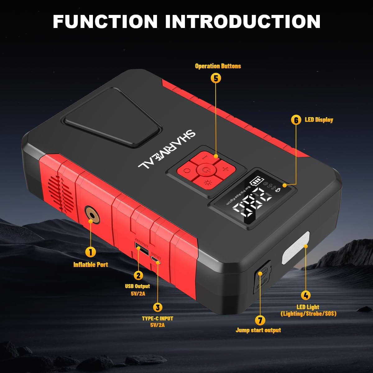 Sharmeal 21000A Portable Car Jump Starter Emergency Power Bank - 12V Battery Booster Charger with Flashlight - for Cars, Motorcycles, SUVs - Safely Jump-Start A Dead Battery in Seconds