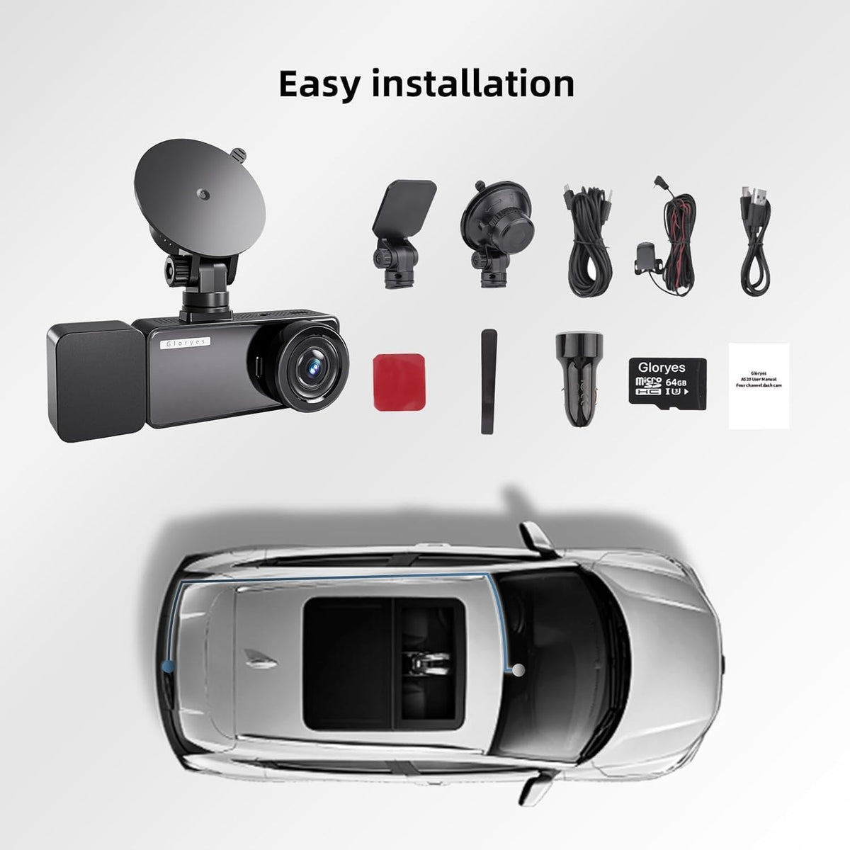3 Channel Dash Cam Front and Rear Inside, Triple Dash Camera for Cars, 2.5K UHD Dash Cam, 3.18" IPS Large Screen, IR Night Vision, 24/7 Recording Parking Mode Monitor, Free 64G SD Card