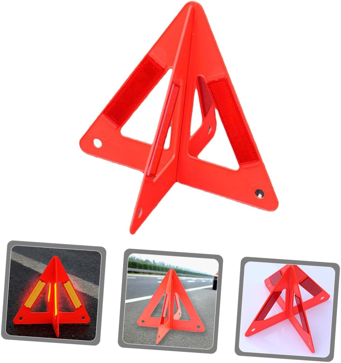 GLEAVI 3pcs Reflective Road Safety Triangle Warning Signs Emergency Reflective Roadside Triangles