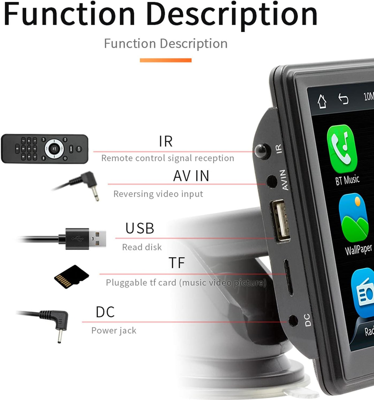 Portable Car Stereo Compatible for Wireless Apple Carplay & Android Auto, 7" Monitor Car Radio Receiver with Remote Control, Backup Camera,Mirror Link, Bluetooth, FM Transmitter, AUX/USB/TF Card Port
