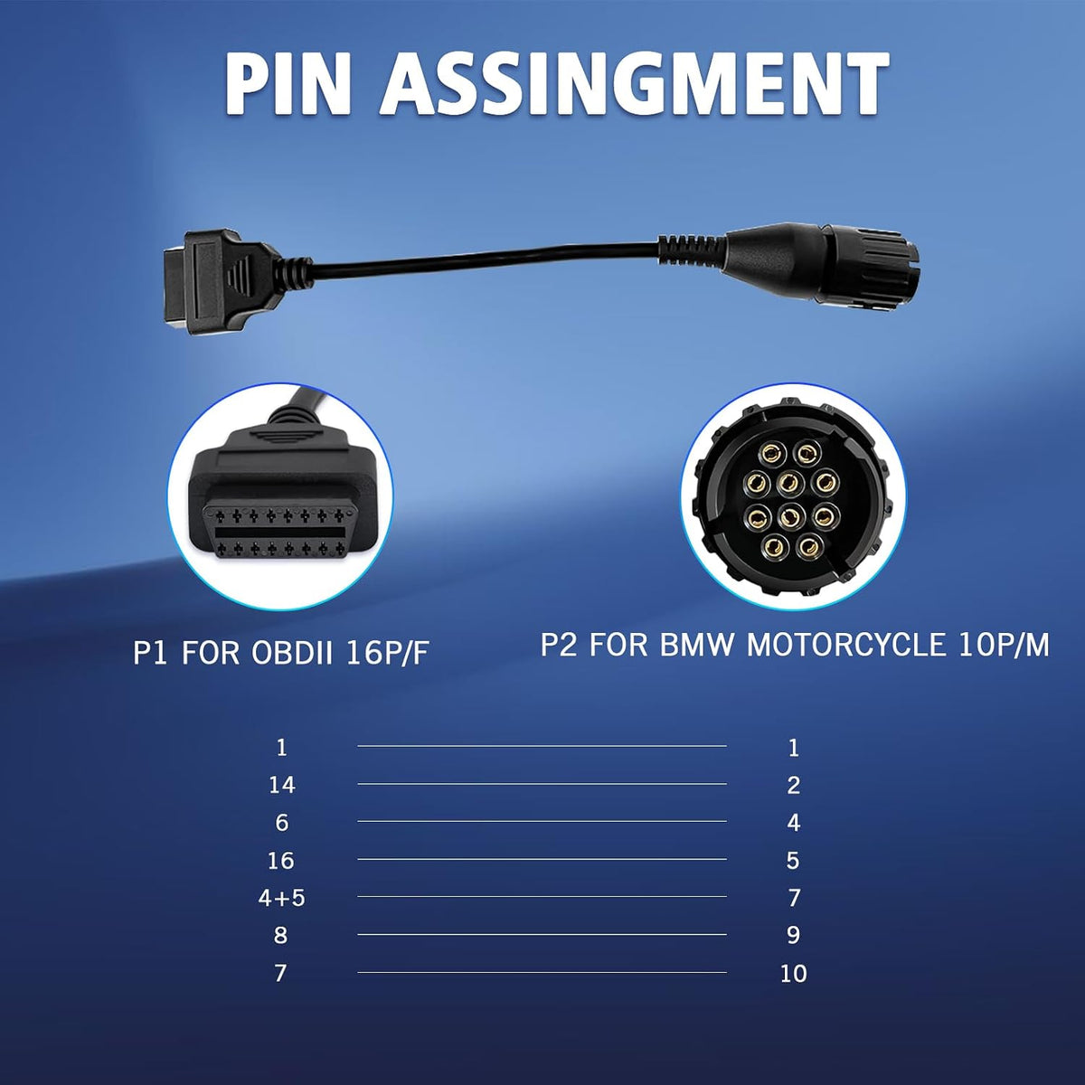OBD2 Adapter Cable for BMW Motorcycle 10 Pin to 16 Pin Connector