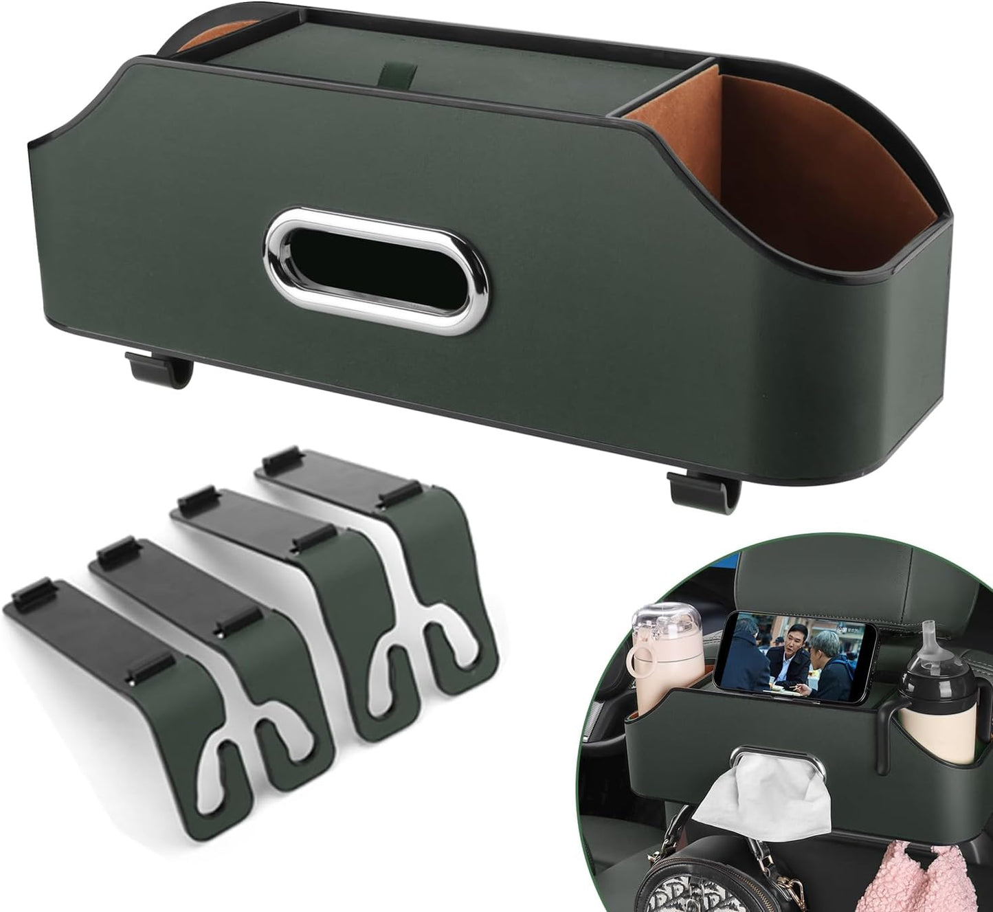 Car Seat Back Organizer - Stylish & Functional Storage for Family Adventures - Cup Holders, Tissue Box & Hooks - Perfect for Kids, Road Trips & Travel (Orange)