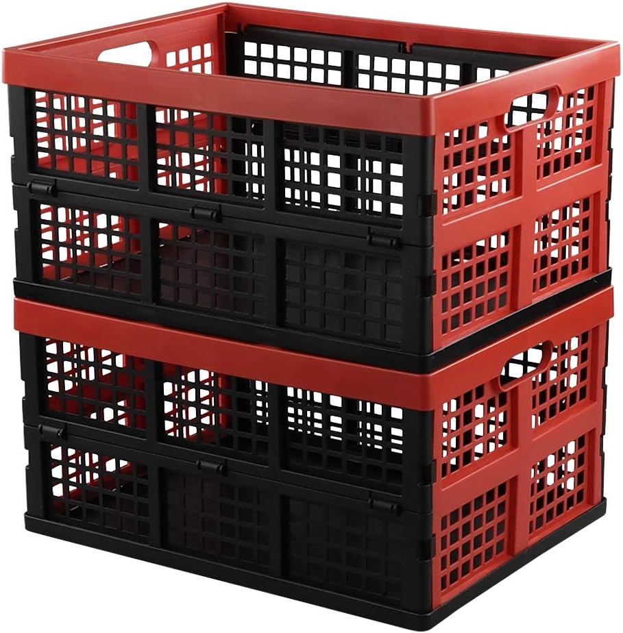 Hespama 35 Quart Folding Crates, Blue Collapsible Milk Crate Basket, 2 Pack