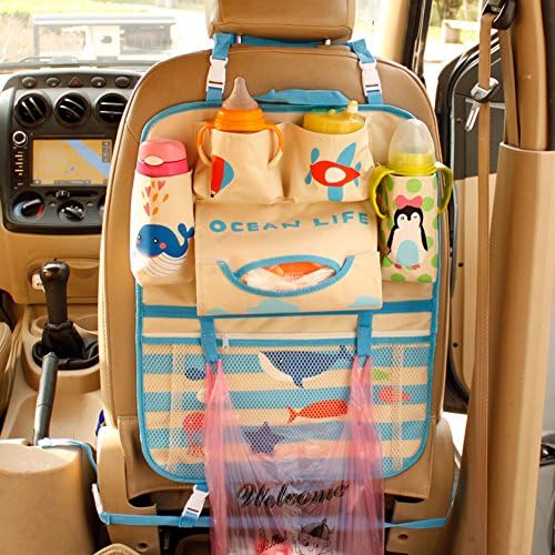 Cute Cartoon Portable Car Seat Back Storage Bag Organizer Pockets Seat Back Protector for Kids
