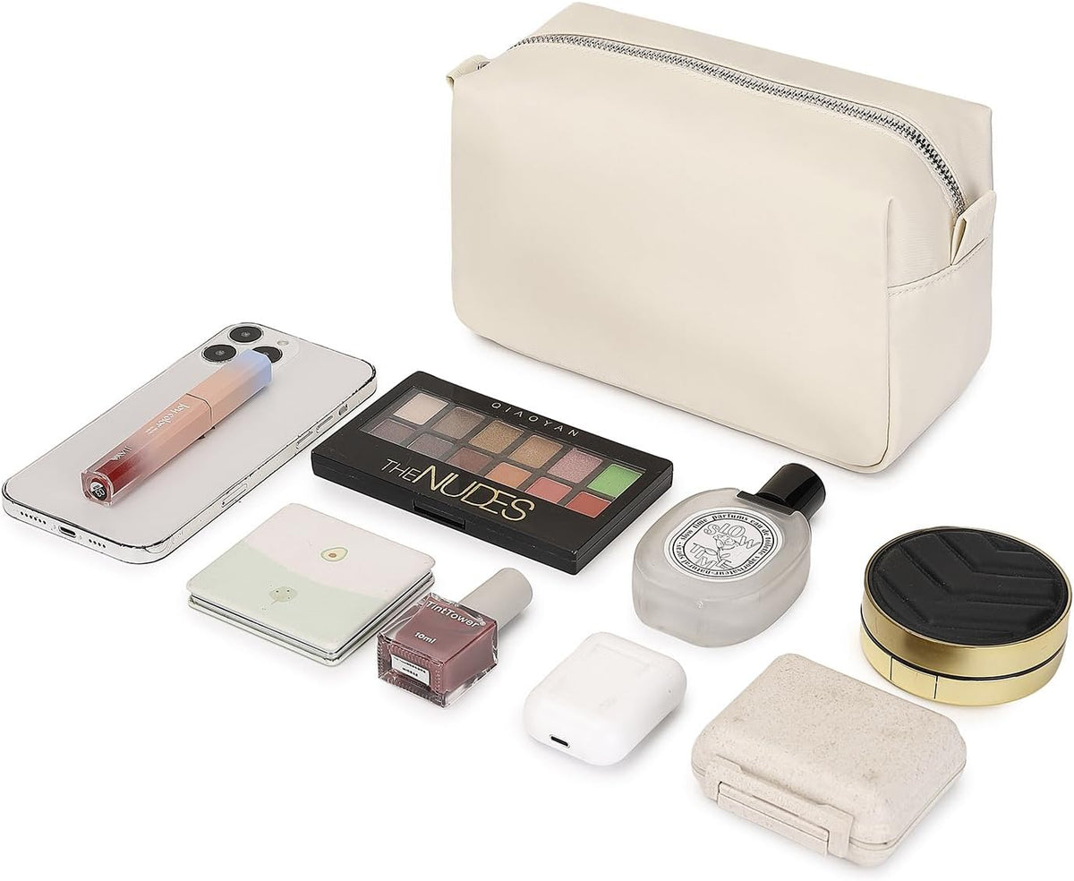 Travel Makeup Bag, Ring Clasp Wristlet Organizer (Creamy White)