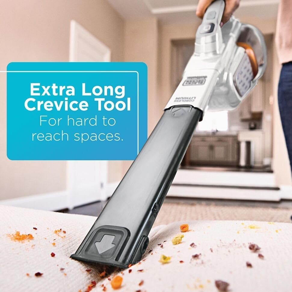 BLACK+DECKER Dust Buster Hand Held Vacuum Cordless Rechargeable, Portable Vacuum for Car, Extended Runtime, Powerful Suction, Extra Long Crevice Tool, AdvancedClean+ (HHVK320J10)