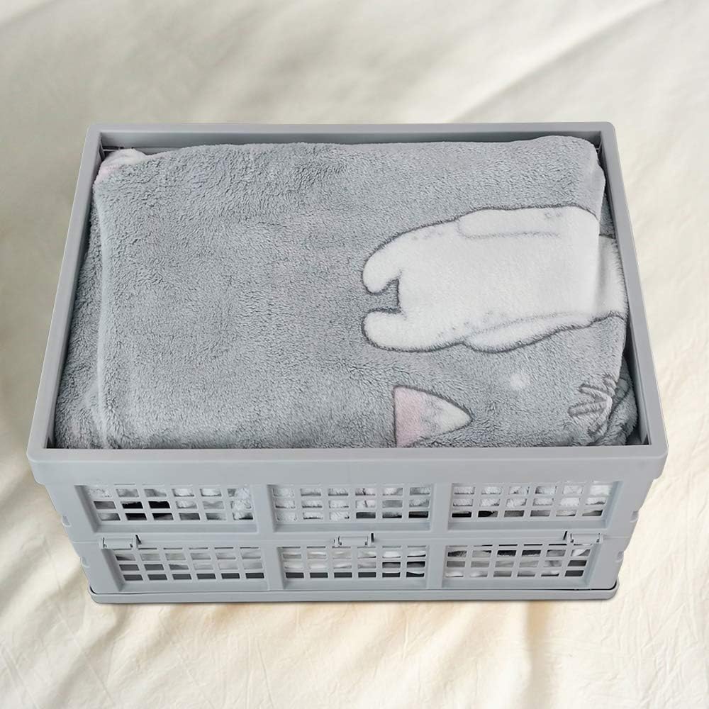 Hespama 2 Pack 35 Quart Plastic Folding Collapsible Milk Crate Basket, Grey