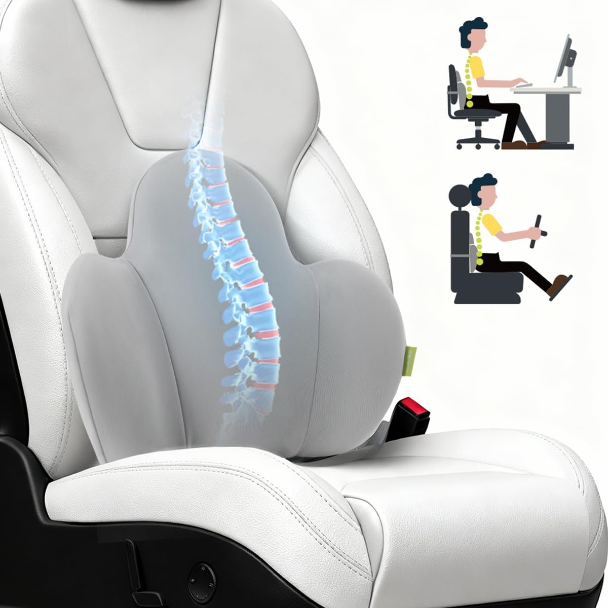 Lumbar Support Pillow for Office Chair, Gaming Chair, Car Driver Seat Back Cushion, Bed & Couch, Gifts for Friends and Parents,Ergonomic Back Support Pillow with Comfortable Memory Foam(Grey)