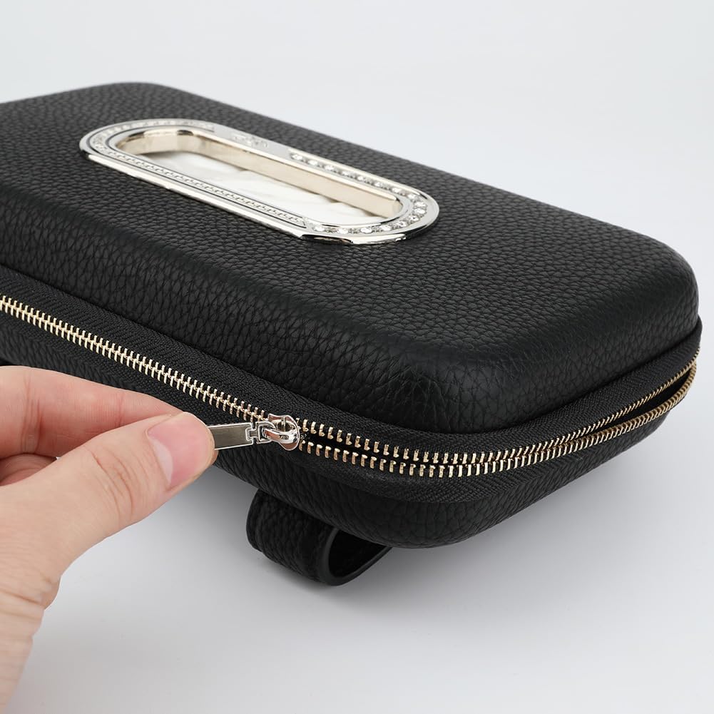 Car Tissue Holder, Sun Visor Napkin Holder, Car Visor Tissue Holder, Luxury PU Leather Backseat Tissue Case Holder (Black)