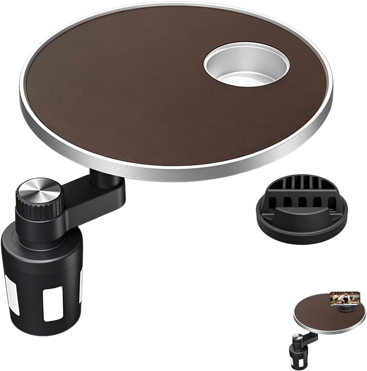 Car Tray and Cup Holders, 360° Rotating Car Desk for Laptop, Steering Wheel Tray, Car Food Tray Table for Eating, Automatic Center Console Cup Holder Universal Fit (Car Tray-Black)