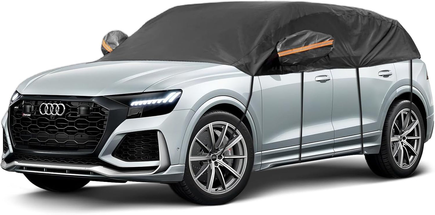 Half Car Cover Sedan, Sunroof Cover for Rain Snow with Reflective Strip, Car Winter Accessories Waterproof All Weather Protection, Fit Sedan 178-200 inch