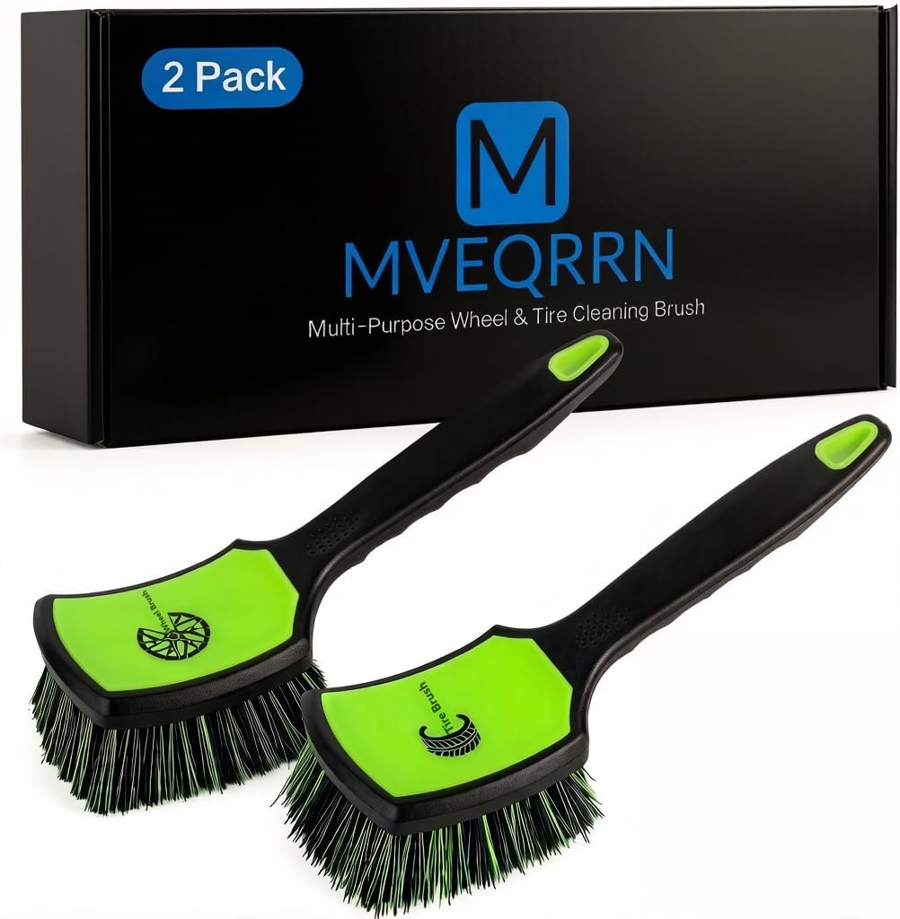 MVEQRRN 2-Pack Car Wheel & Tire Brush Set, Soft & Stiff Bristles (Black)