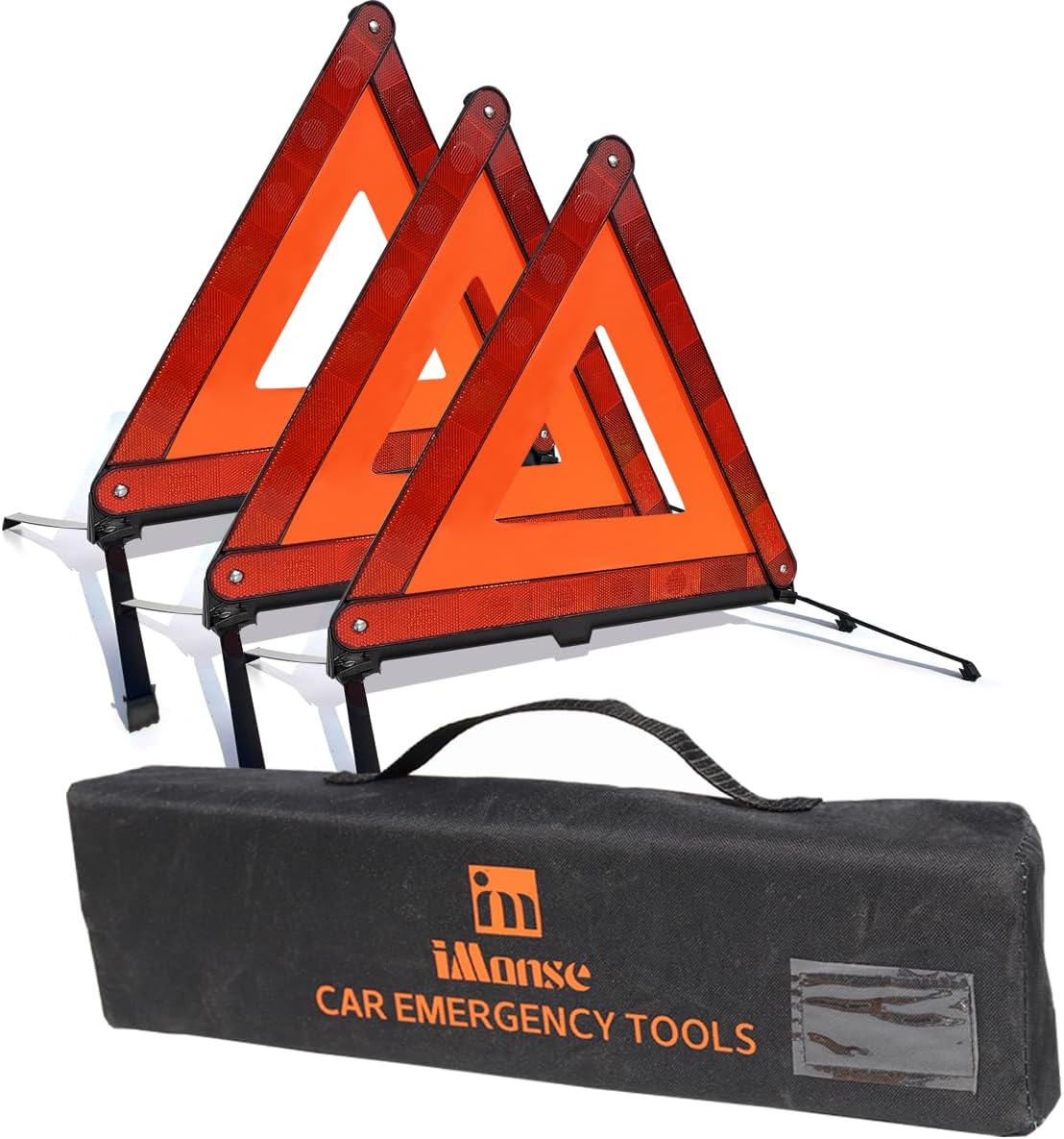 Warning Safety Triangle Kit, Emergency Roadside Warning Reflective Triangle 3 Packs with 2 LED Road Flare Light, Foldable with Storage Case for Roadside Breakdowns Emergenc