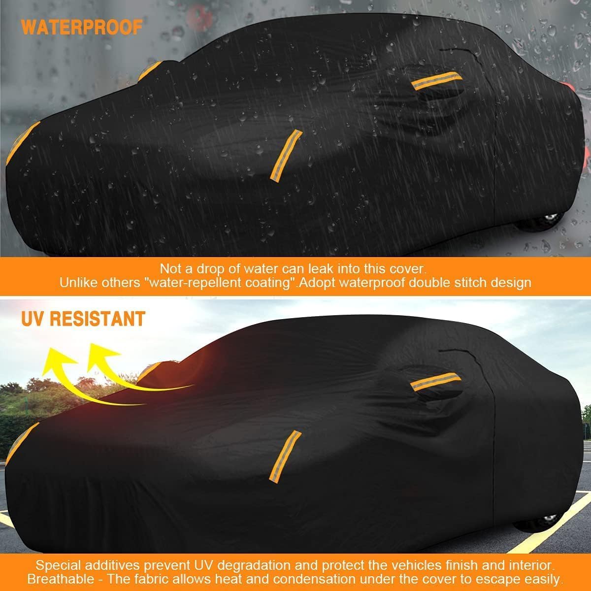 NEVERLAND Sedan Car Cover Waterproof Heavy Duty All Weather Protection Snow Anti-UV Windproof Outdoor Full Car Cover Fit for Automobiles BMW/Mercedes-Benz/Honda(for Car Size:183''L x 70''W x 59''H)