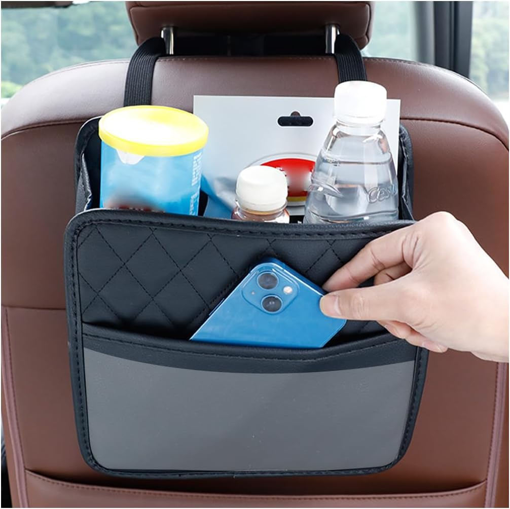 Car Seat Back Organizer, Leather Multipurpose Collapsible Vehicle Backseat Hanging Bag, Portable Automotive Interior Seat Storage Organizer, Universal for SUV RV Truck (Pink)