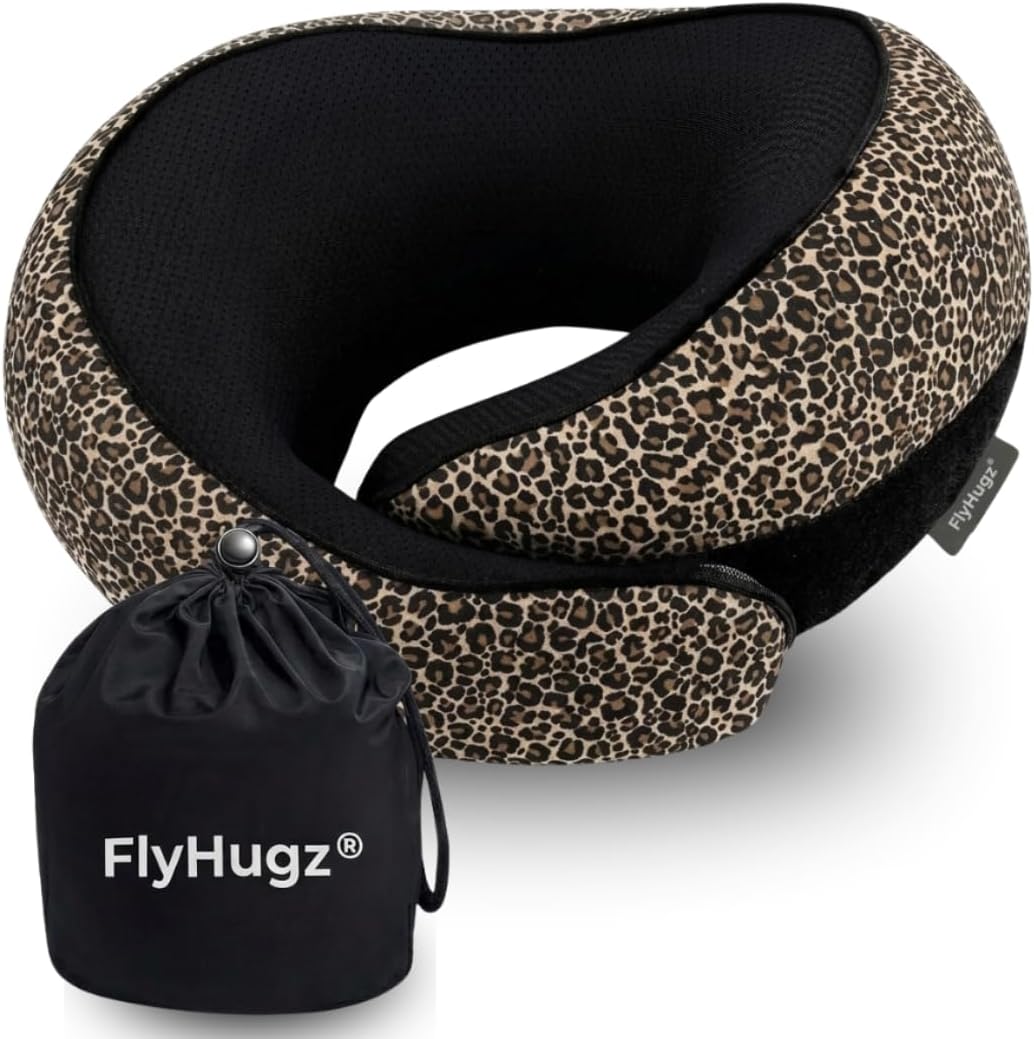 FlyHugz® Neck Travel Pillow Memory Foam Neck Pillow for Comfort on Airplane Compact and Ergonomic Design for Travel, Car Rides, and Home Use Ideal for Adults and Kids.