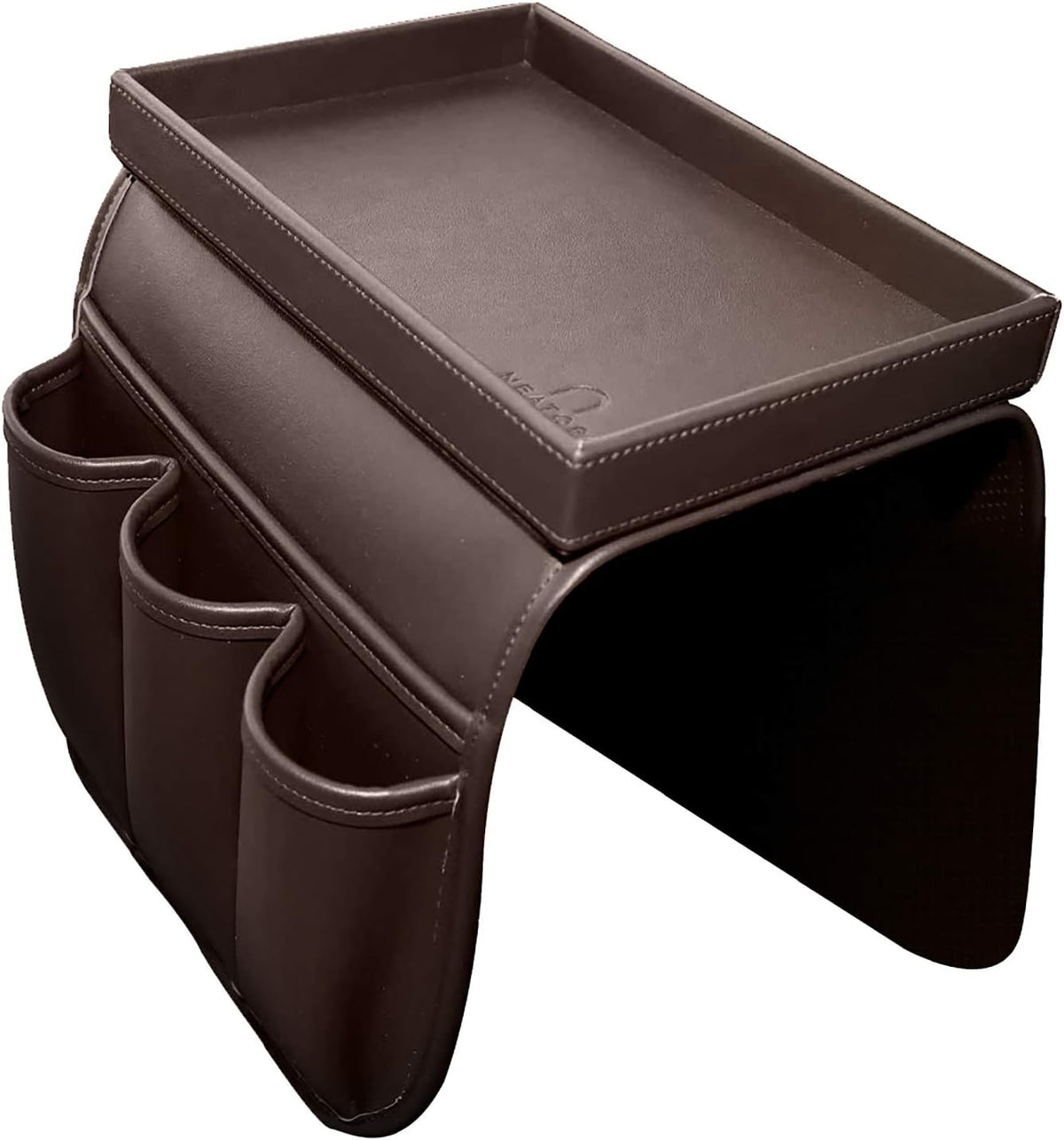 Couch Remote Caddy Control Holder Sofa Synthetic PU Leather Organizer with Detachable Tray for Recliner Chair Armrests with 4 Slots - 1 Large Pockets and 3 Small Pockets (Grey)