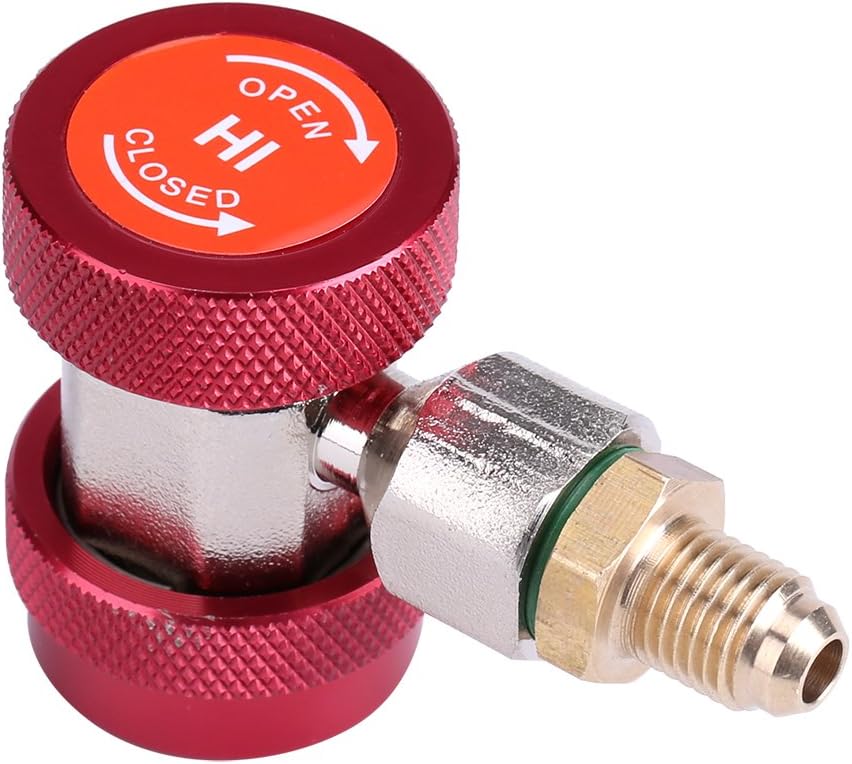 Quick Coupler,R134 A/C Low/High Quick Connector 1/4" Air Conditioning Coupler Adapter + Extractor Valve Core for Car Add Fluorine(High Pressure)