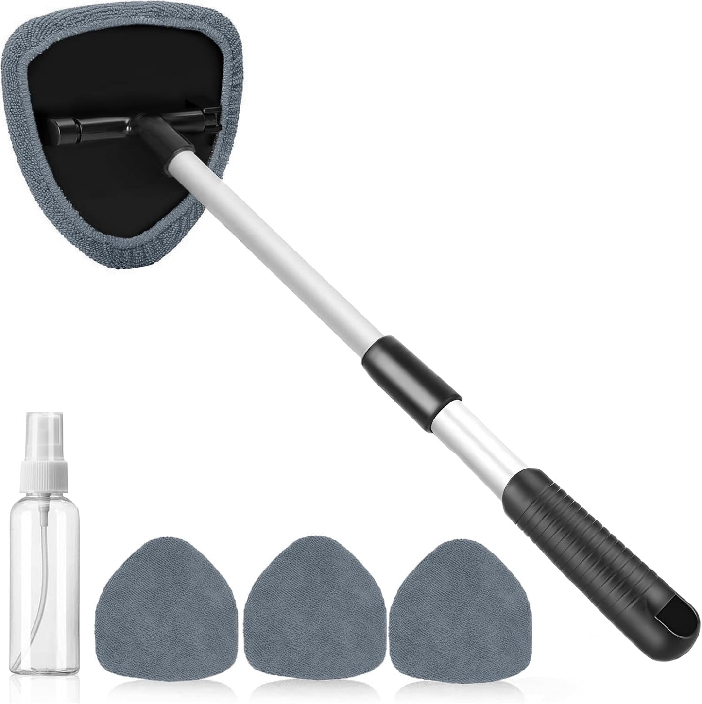 desin Windshield Cleaning Tool, Car Window Cleaner Windshield Cleaner with 4 Reusable and Washable Microfiber Pads and Extendable Handle Auto Inside Glass Wiper Kit