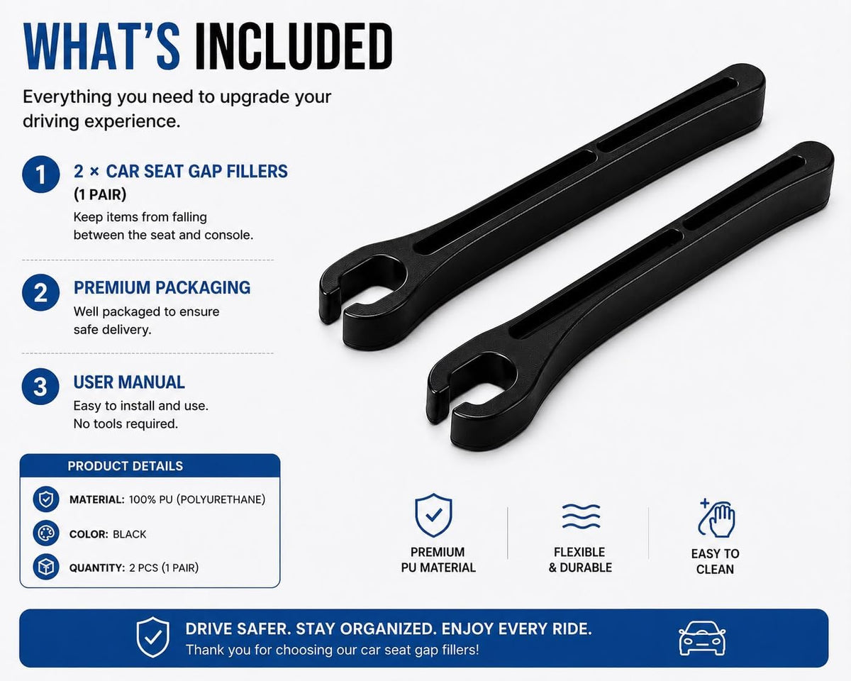 Car Seat Gap Filler 2 PCS, Durable PU Seat Gap Organizer, Prevents Phones, Keys, Coins & Cards from Falling Between Seats, Universal Fit for Cars, SUVs & Trucks