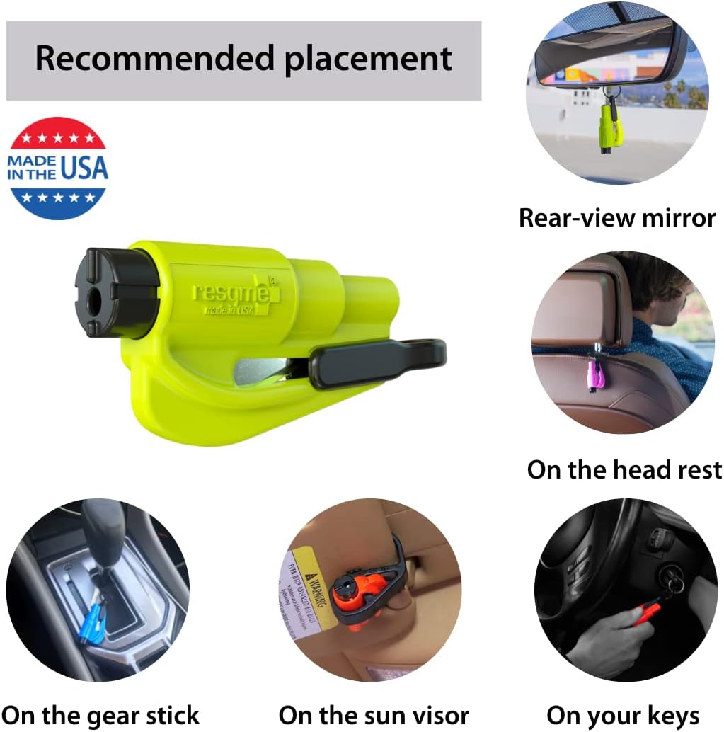 resqme The Original Emergency Keychain Car Escape Tool, 2-in-1 Seatbelt Cutter and Window Breaker, Made in USA, Pack of 12, Yellow - Compact Emergency Hammer