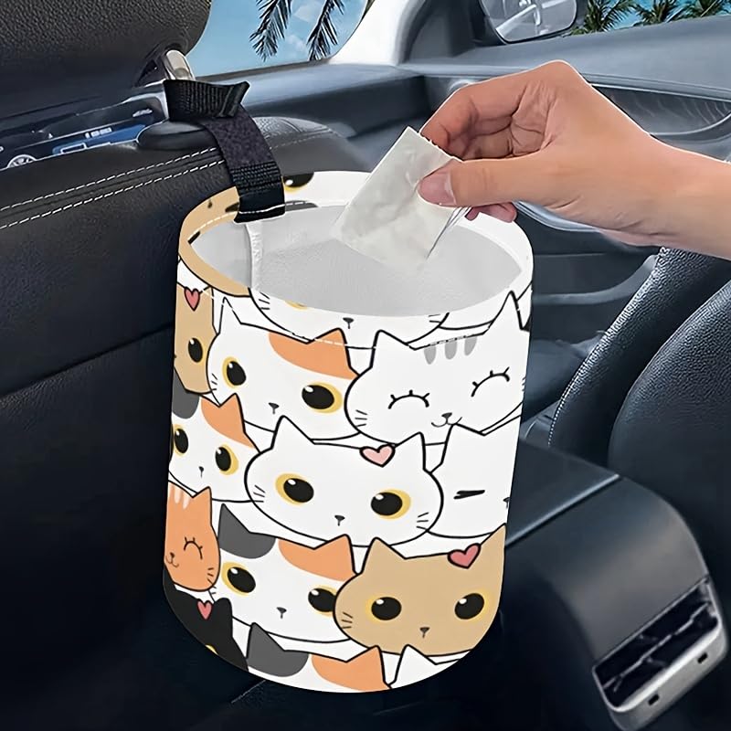 Portable Reusable Waterproof Car Trash Bin, Multipurpose Vehicle Organizer, Road Trip Essentials (Certoon cat)