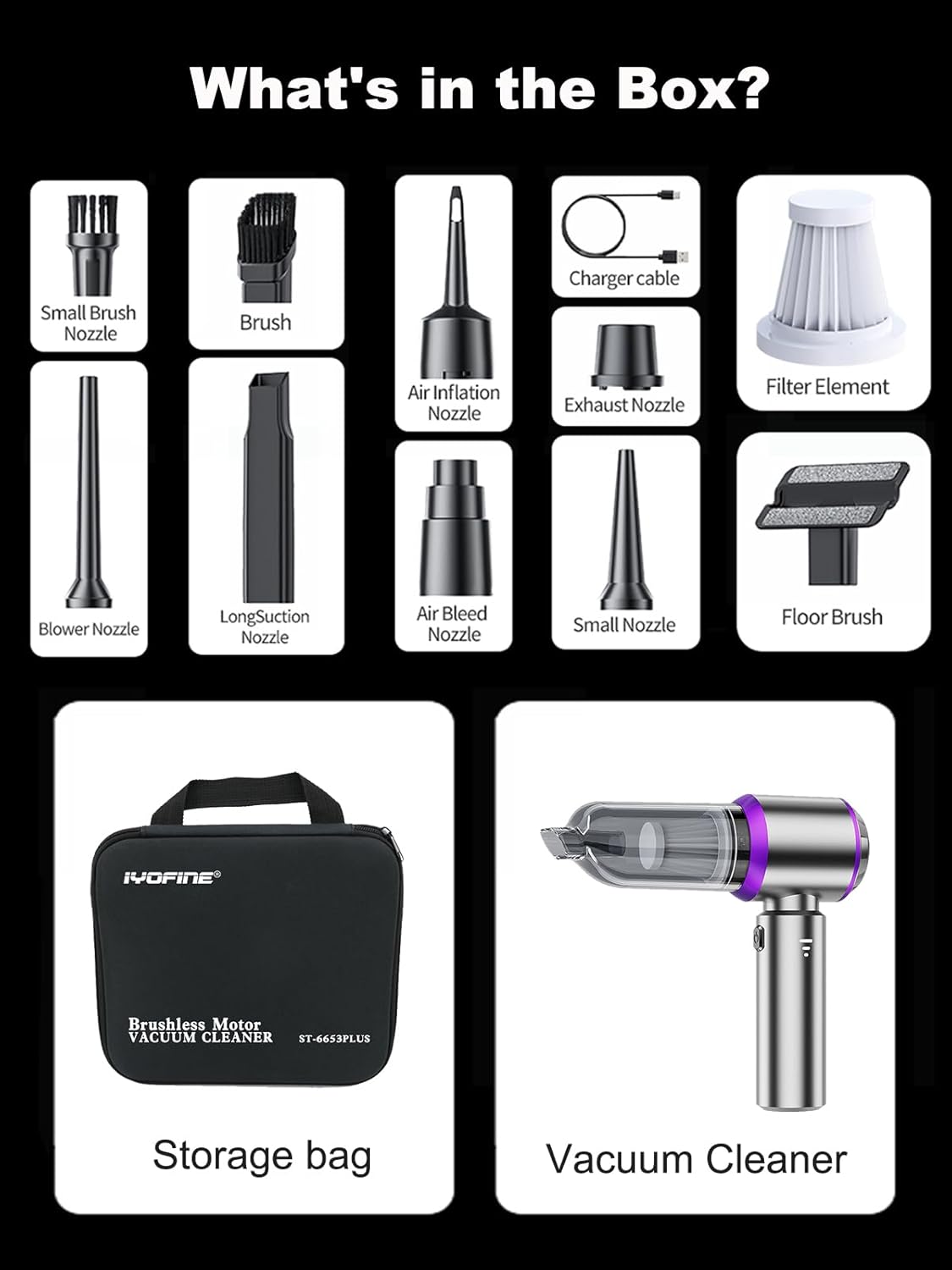V8 Plus Cordless Car Vacuum Cleaner, Handheld Mini High Power | Portable 4-in-1 Vacuum Blower with Powerful Suction, Compressed Air Cleaner for Car Interior, Keyboard, Home & Office