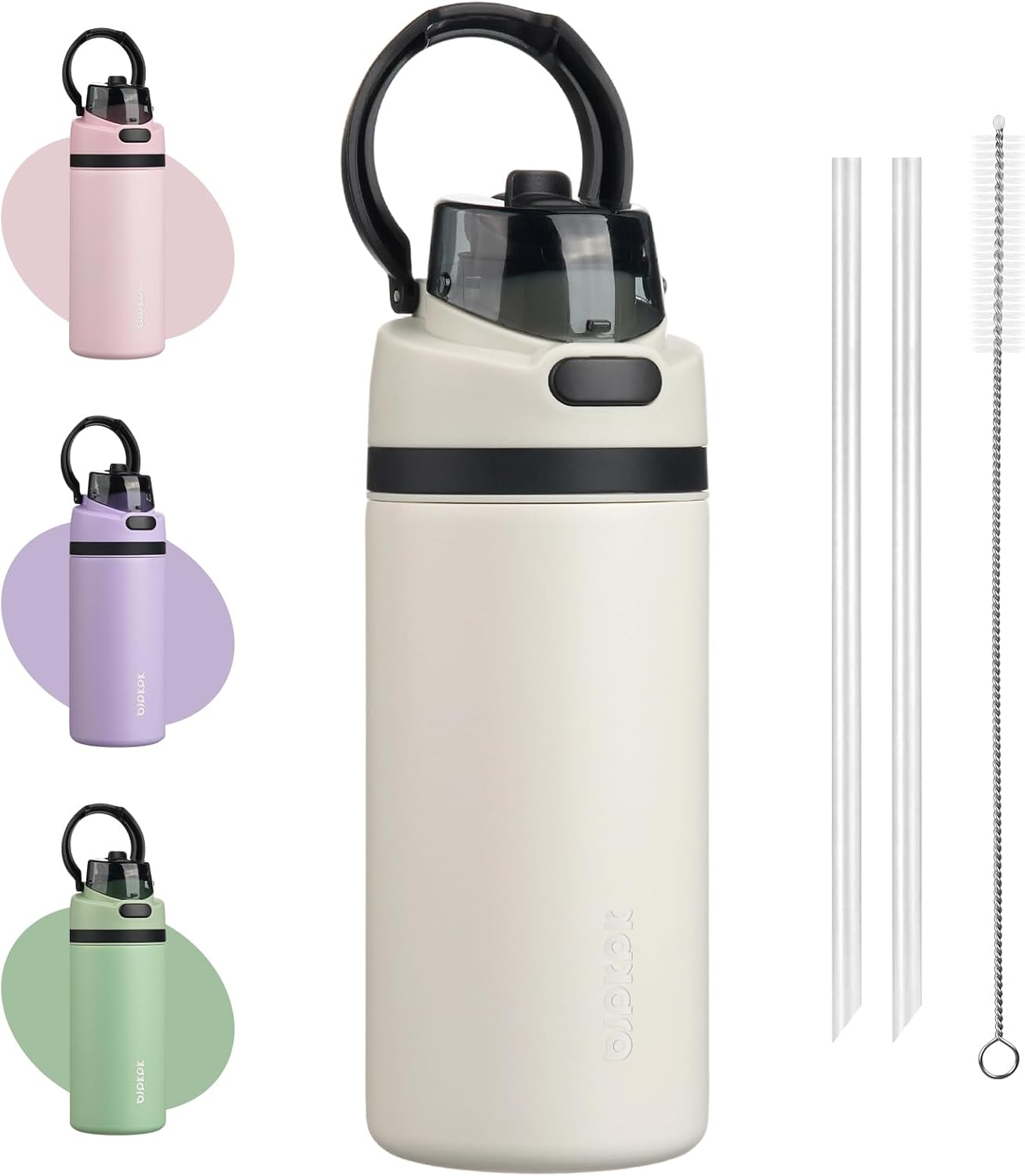 BJPKPK 25oz Insulated Water Bottle with 2-1 Straw Spout Lid, Stainless Steel Metal Water Bottles with Carry Handle, BPA Free, Leak-Proof, Fits in Car Cup Holder, Thermo for Sports,Army Green