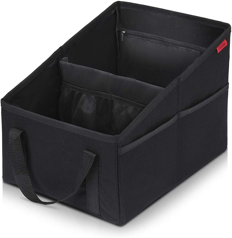 YOOFAN Car Seat Organizer - Passenger Seat Organizer, Collapsible Small Car Seat Storage for Console Front or Back, Automotive Backseat Organizer with Belt 4 Cup Holders for Kids Accessories, Blue