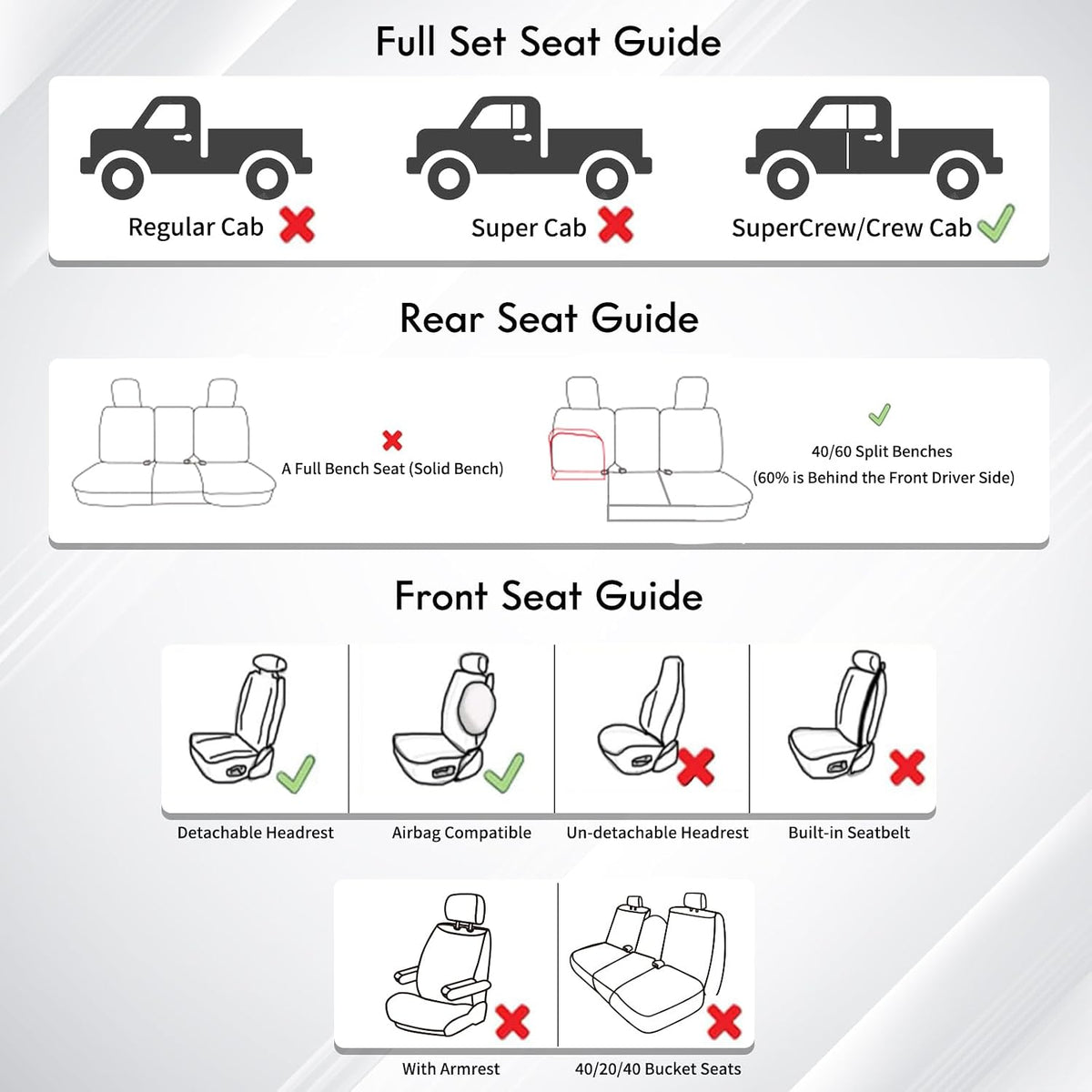 Huidasource Ford Custom Seat Covers, Car Seat Cushion Cover Fit for 2015-2026 Ford F150 SuperCrew & 2017-2026 F250 F350 F450 Super Duty Crew Cab XL XLT Lariat King Ranch Platinum(Full Set/Coffee)