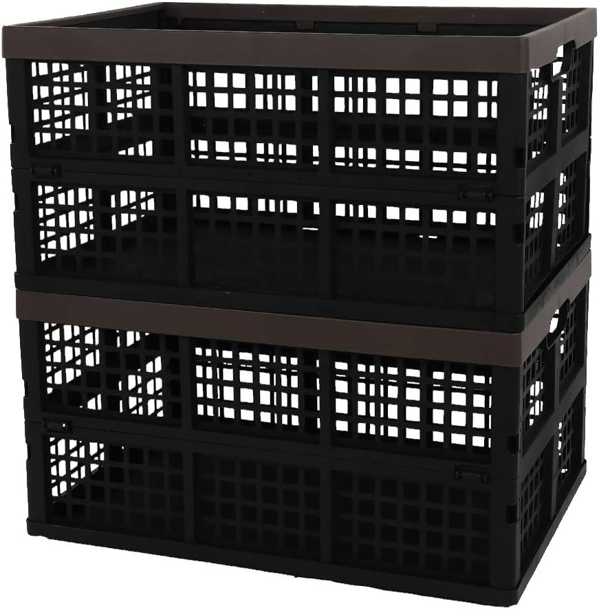 3-Pack Collapsible Crates, 30 L Folding Storage Baskets, Black | Folding Crate, Plastic Storage Baskets, Collapsible Storage Crates for Home Office and Outdoor Organizer