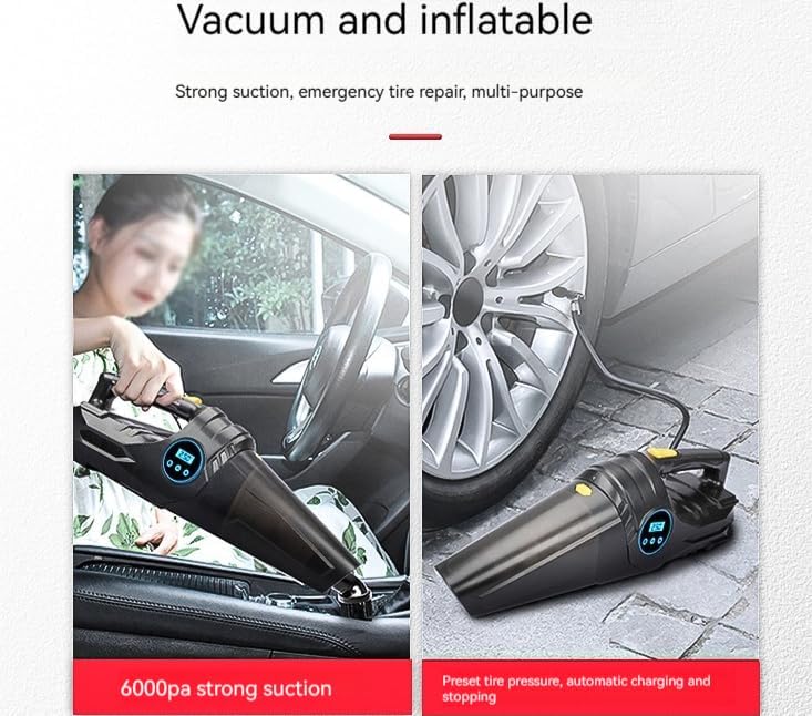 Car Vacuum Cleaner - Portable, High-Power, Handheld Vacuum Cleaner, Tire Inflator Pump with 3 Attachments, 16.5-Foot Power Cord - 12V, Car Interior Cleaning and Inflator Accessory Kit - Black