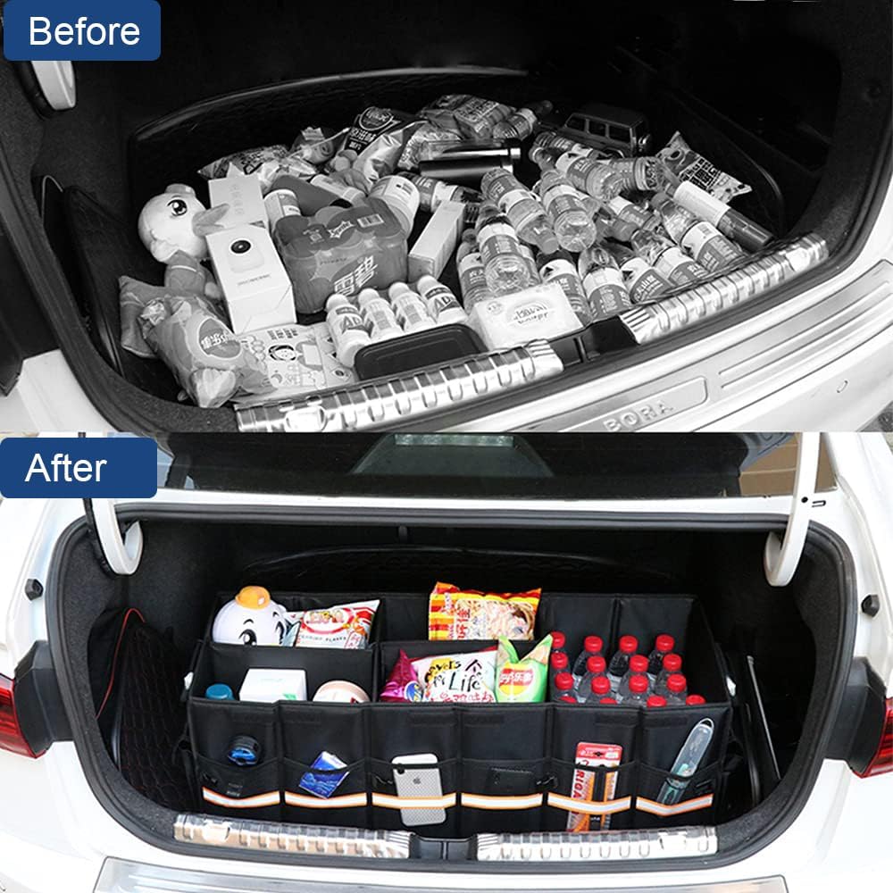 Trunk Storage Organizer with Lid, 35cm Small 36L Collapsible Car Trunk Organizer,Small Car Organizer Aluminium Handle, Car Accessories for Sedan Auto SUV Truck Minivan Road Emergency Black