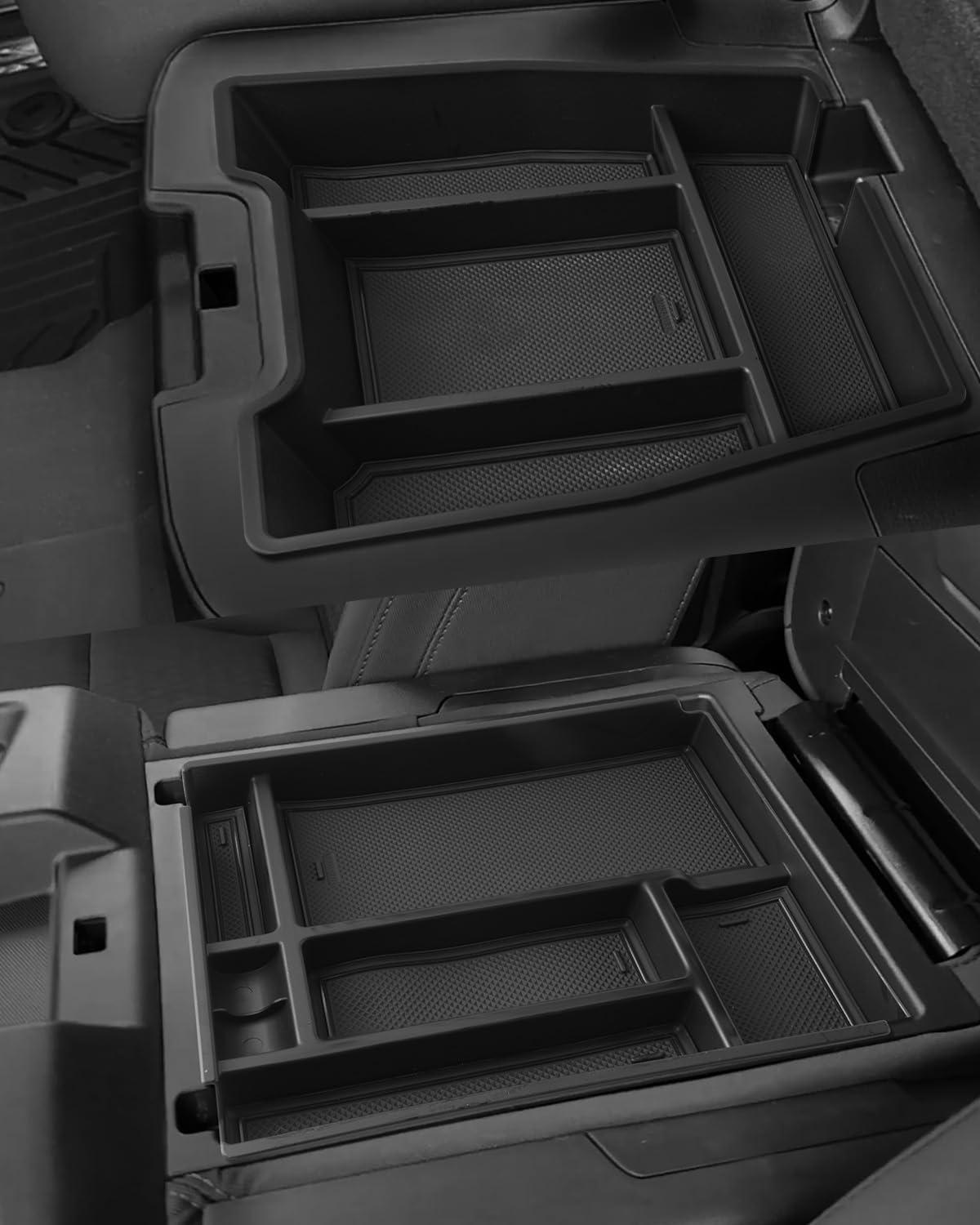 For 2PCS Center Console Tray&Dividers Compatible with 2019-2026 Chevy Silverado 1500& 2020-2026 Silverado 2500HD 3500HD (Split-Bench Folding Seat) Armrest Storage Box Console Organizer ABS Materials