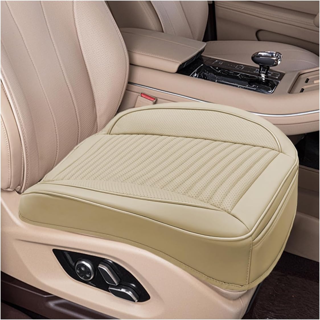 Car Front Bottom Seat Cover, Leather Anti-Slip Seat Cushion Pad with Storage Pocket, Breathable Full Wrapping Edge Seat Protector, Universal Auto Interior Accessories for Cars SUV (BlackRed)