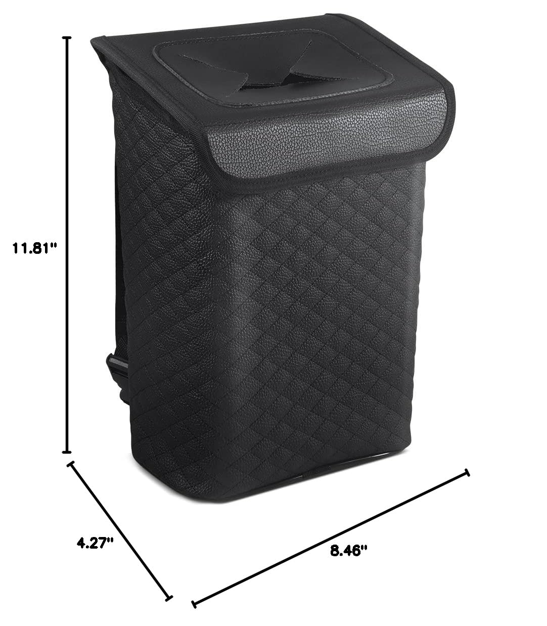 Tsumbay Car Trash Can with Lid, Leather Garbage Can, Leakproof and Removable Interior Liner, Multipurpose Hanging Garbage Bin with Quick Access Magnetic Opening, Trash Bin for Car (2 Gallon/7.5L)
