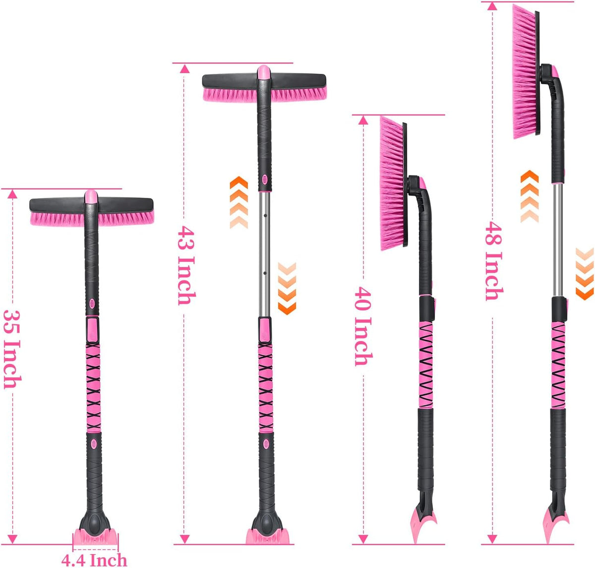 48 Inch Long Ice Scraper with Snow Brush Extendable 360° Pivoting