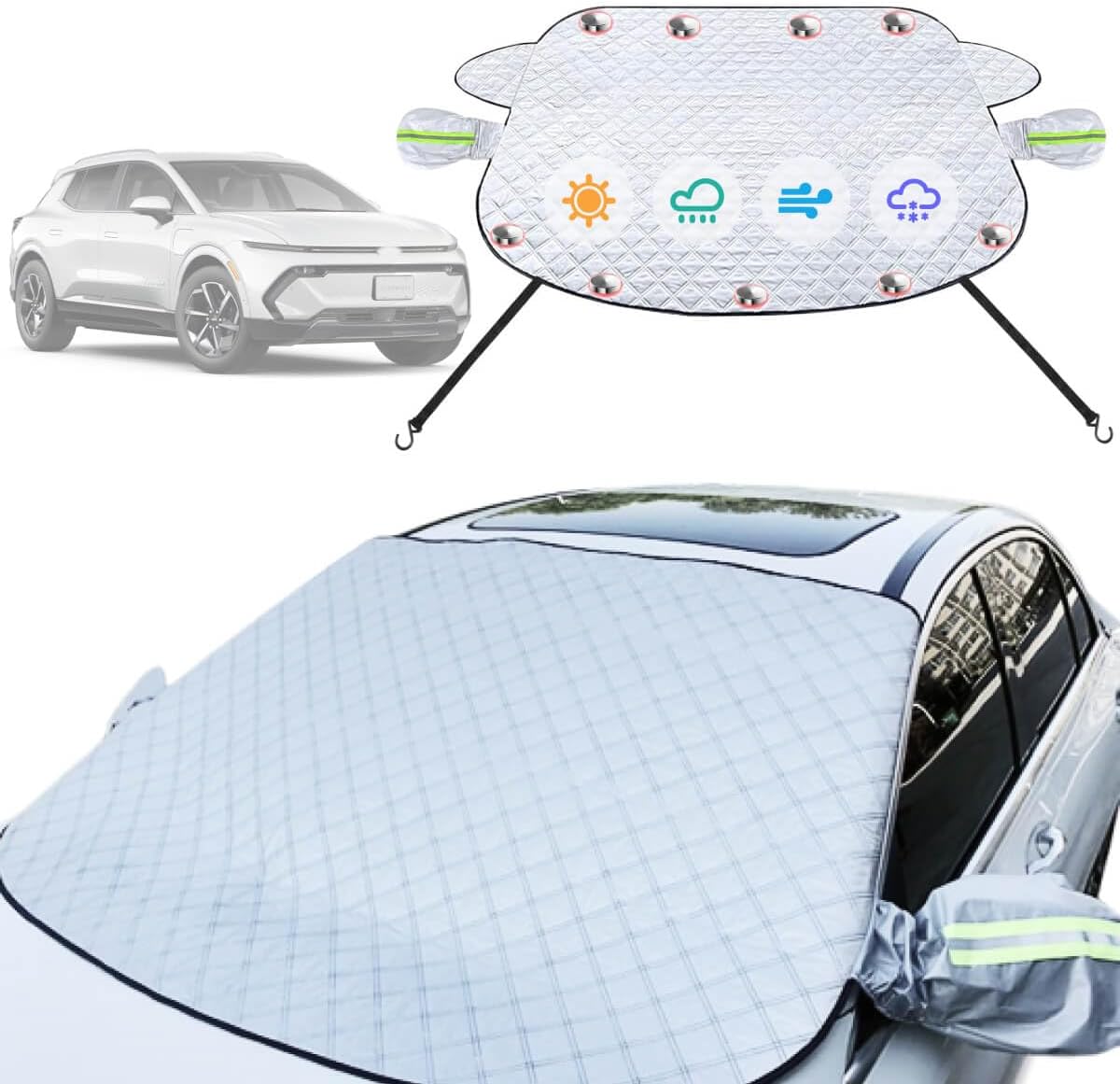 Car Windshield Cover Compatible with Toyota RAV4 2025 2024 2023-2019 LE XLE Hybrid Upgraded Custom Fit Magnetic Windproof Sunshade Cover 4-Layer Protection Ice, UV,Frost Wiper & Mirror Covers