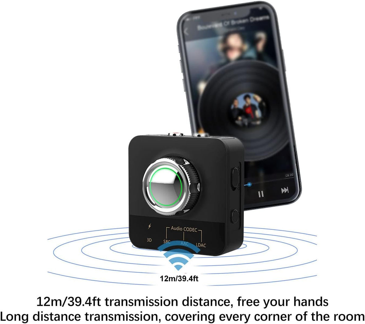 Bluetooth AUX Adapter, Wireless Audio Adapter, with 3D Sound Functi and LED Status Light, Bluetooth 5.0 Support Hands Freely Calling Functi and Voice Wake Up Functi for Car Use