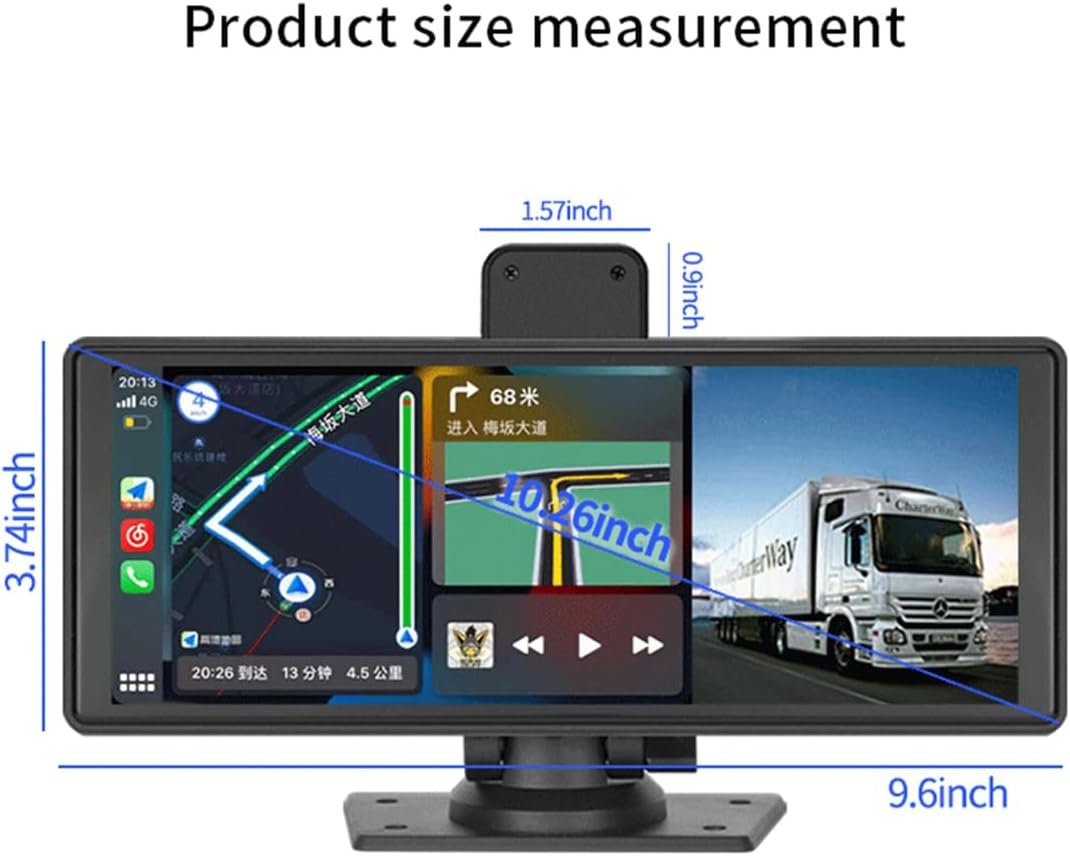 Portable Car Stereo with Wireless Carplay Android Auto, Car Radio 9.3 Inch IPS Touch Screen Car Monitor with AHD Reverse Camera/DVR/FM Transmitter/Bluetooth/AUX/Mirror Link Dash or Windshield Mounted