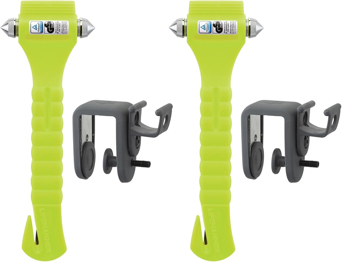 Lifehammer Brand Car Safety Hammer, The Original Emergency Auto Escape and Rescue Tool with Seatbelt Cutter, Made in The Netherlands, Glow Yellow (Pack of 3)