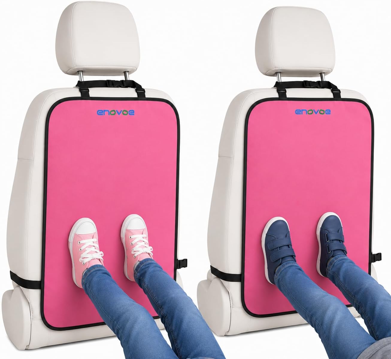 Enovoe Kick Mats Back Seat Protector for Kids - 2 Pack - Premium Quality Car Seat Back Cover Offers Waterproof Protection of Your Upholstery from Mud and Scratches - Backseats Kick Protector for Child
