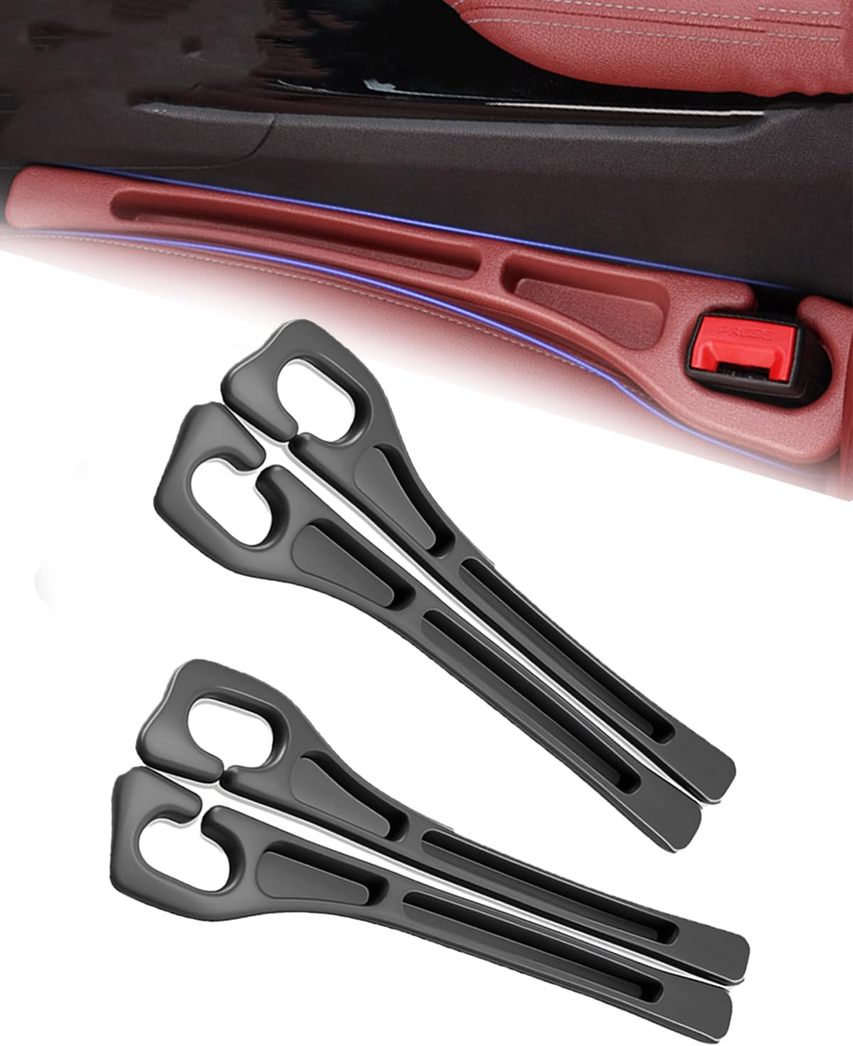 Seat Gap Filler - Stopping Phone Key from Falling, Dual Slot Car Seat Gap Filler Organizer with Seat Belt Holes & Storage Slot, Universal Seat Gap Filler for Car Suv Truck (Red)